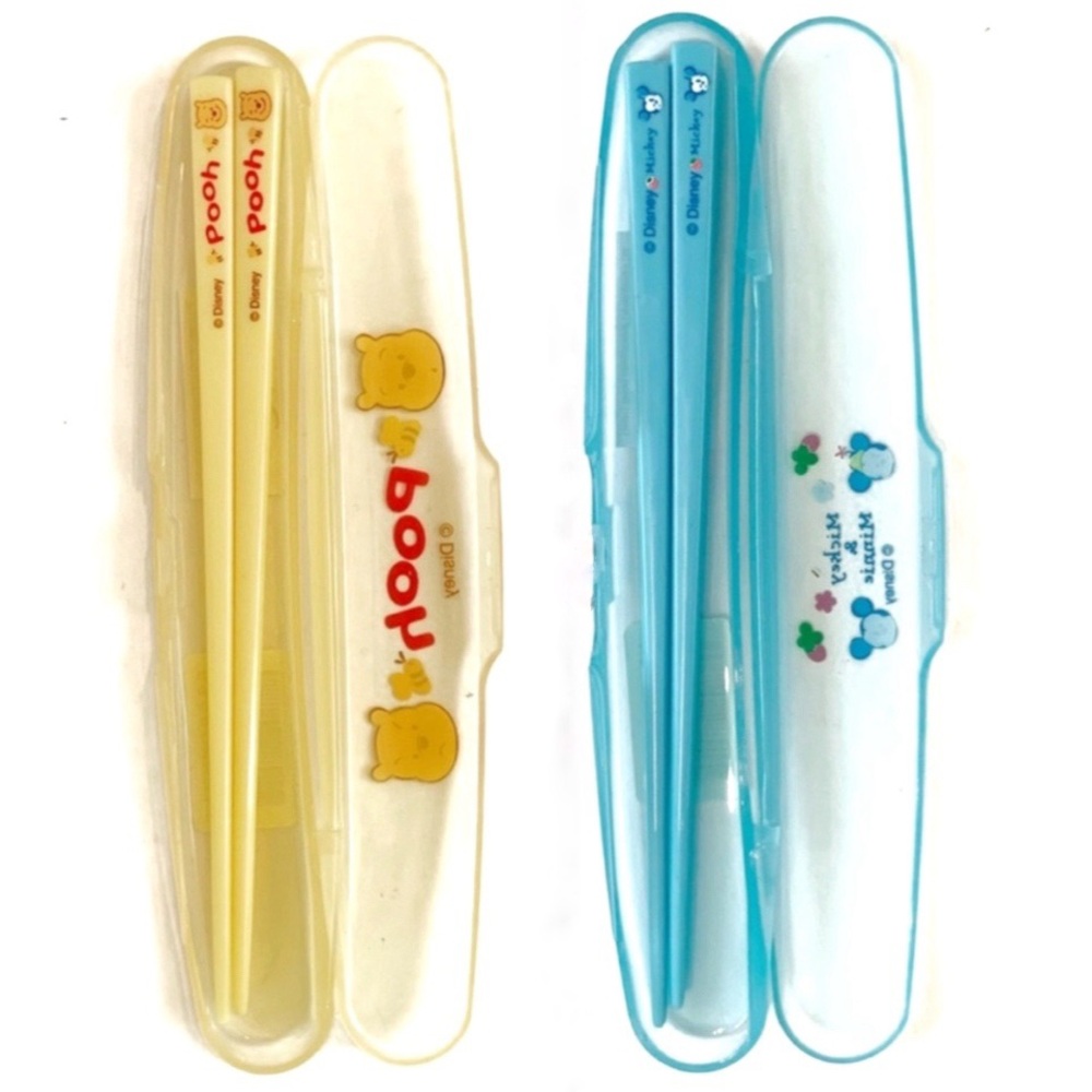 Disney Mickey Mouse Winnie Pooh Kids Chopsticks with Cases Kawaii Blue Yellow